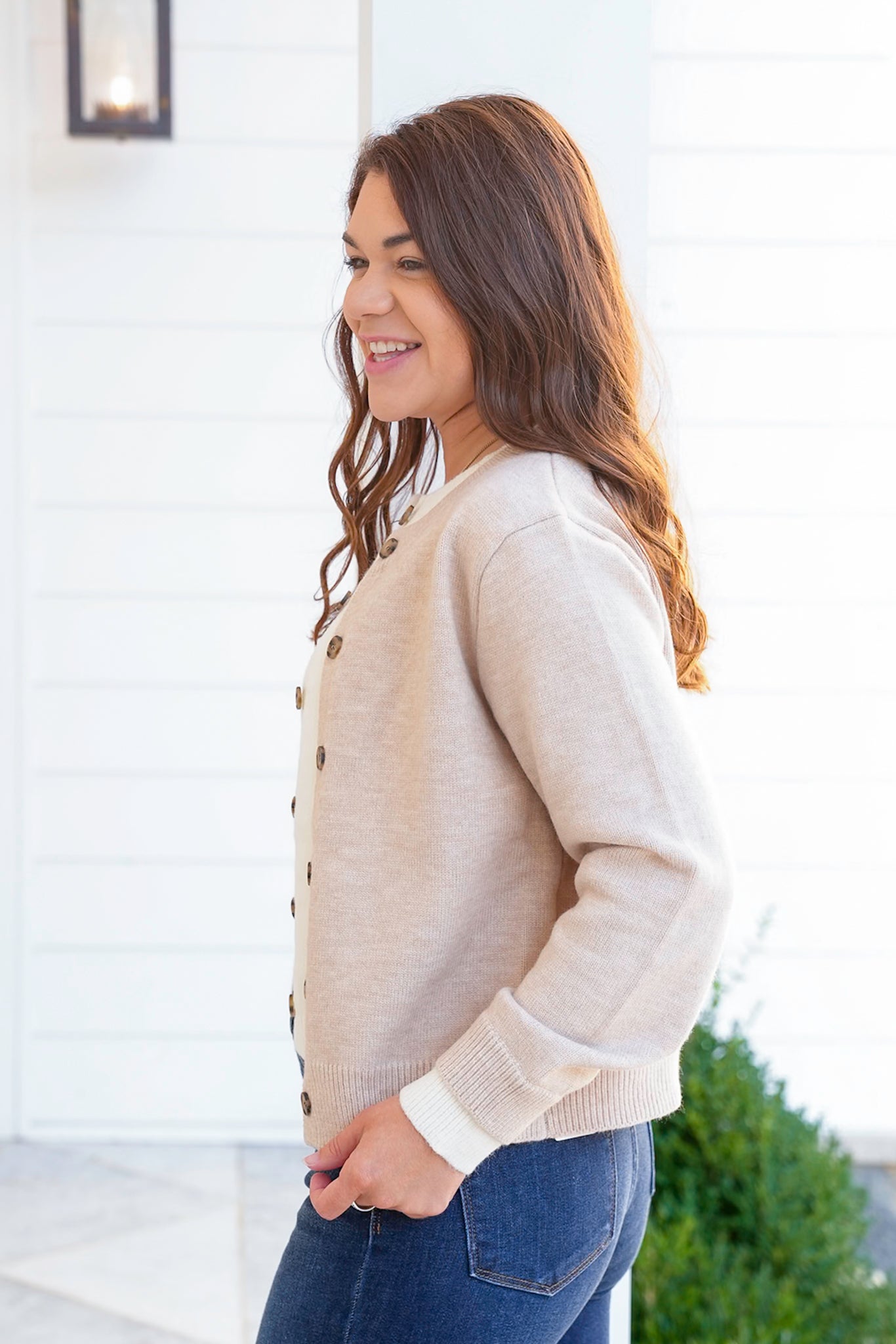 Long Sleeve Button Down Knit Layered Look Cardigan