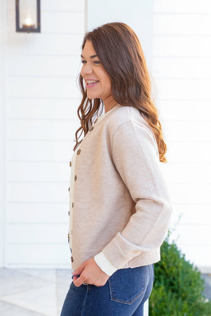 Long Sleeve Button Down Knit Layered Look Cardigan
