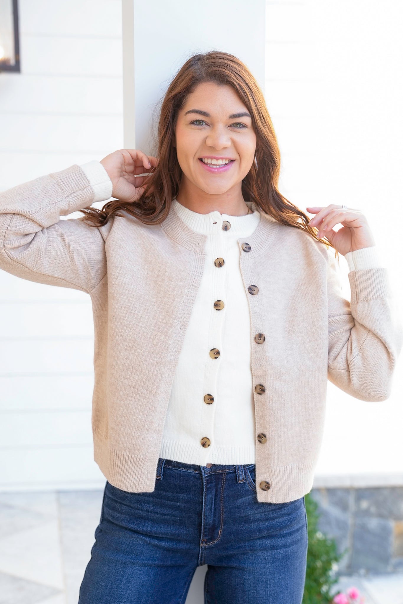 Long Sleeve Button Down Knit Layered Look Cardigan