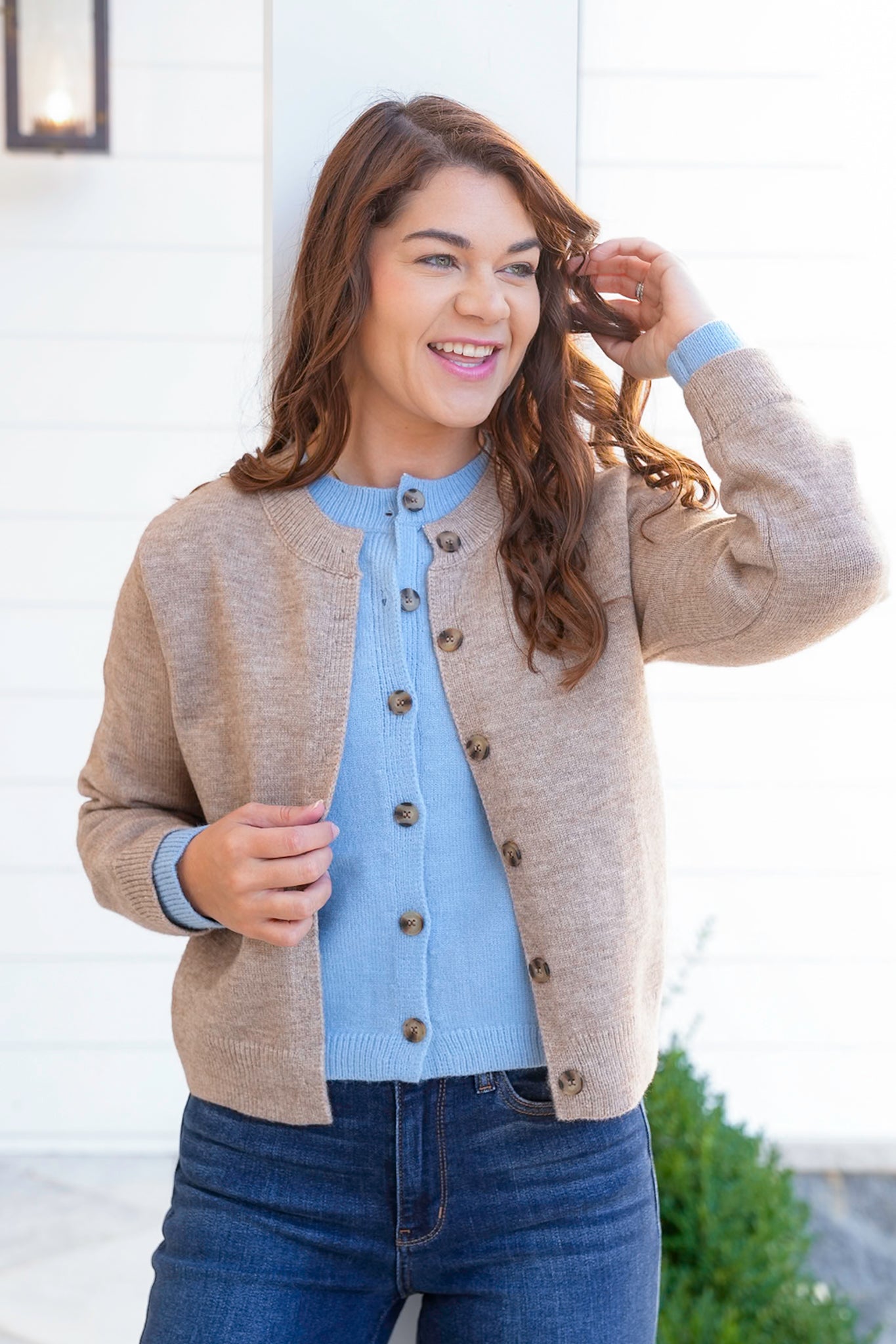 Long Sleeve Button Down Knit Layered Look Cardigan