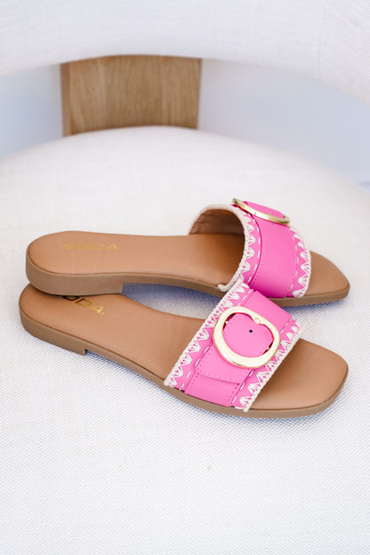 Flat Slide Sandals with Buckle Accent