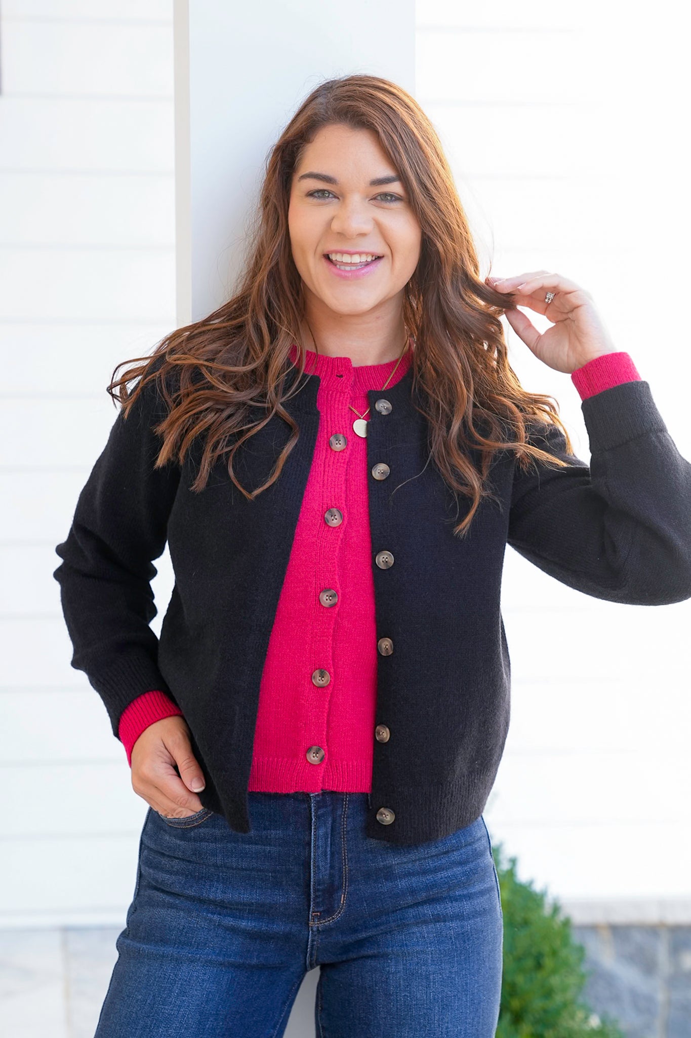 Long Sleeve Button Down Knit Layered Look Cardigan