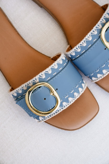 Flat Slide Sandals with Buckle Accent