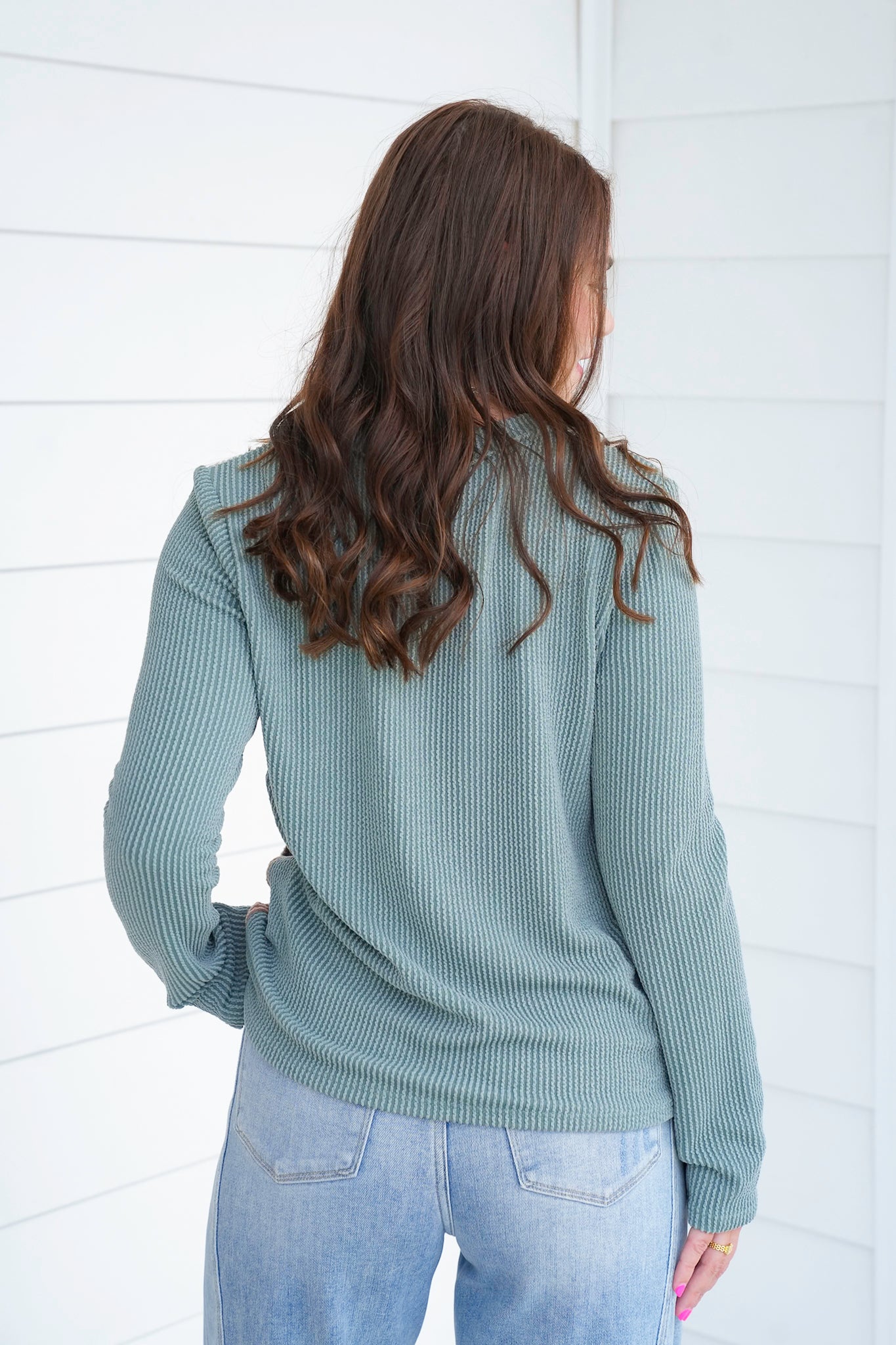 Plus/Reg Color Block Ribbed Long Sleeve Top