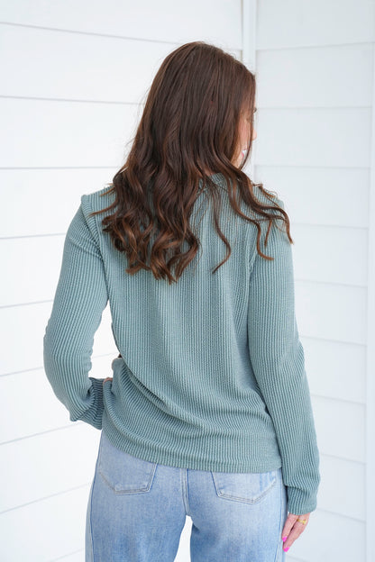 Plus/Reg Color Block Ribbed Long Sleeve Top