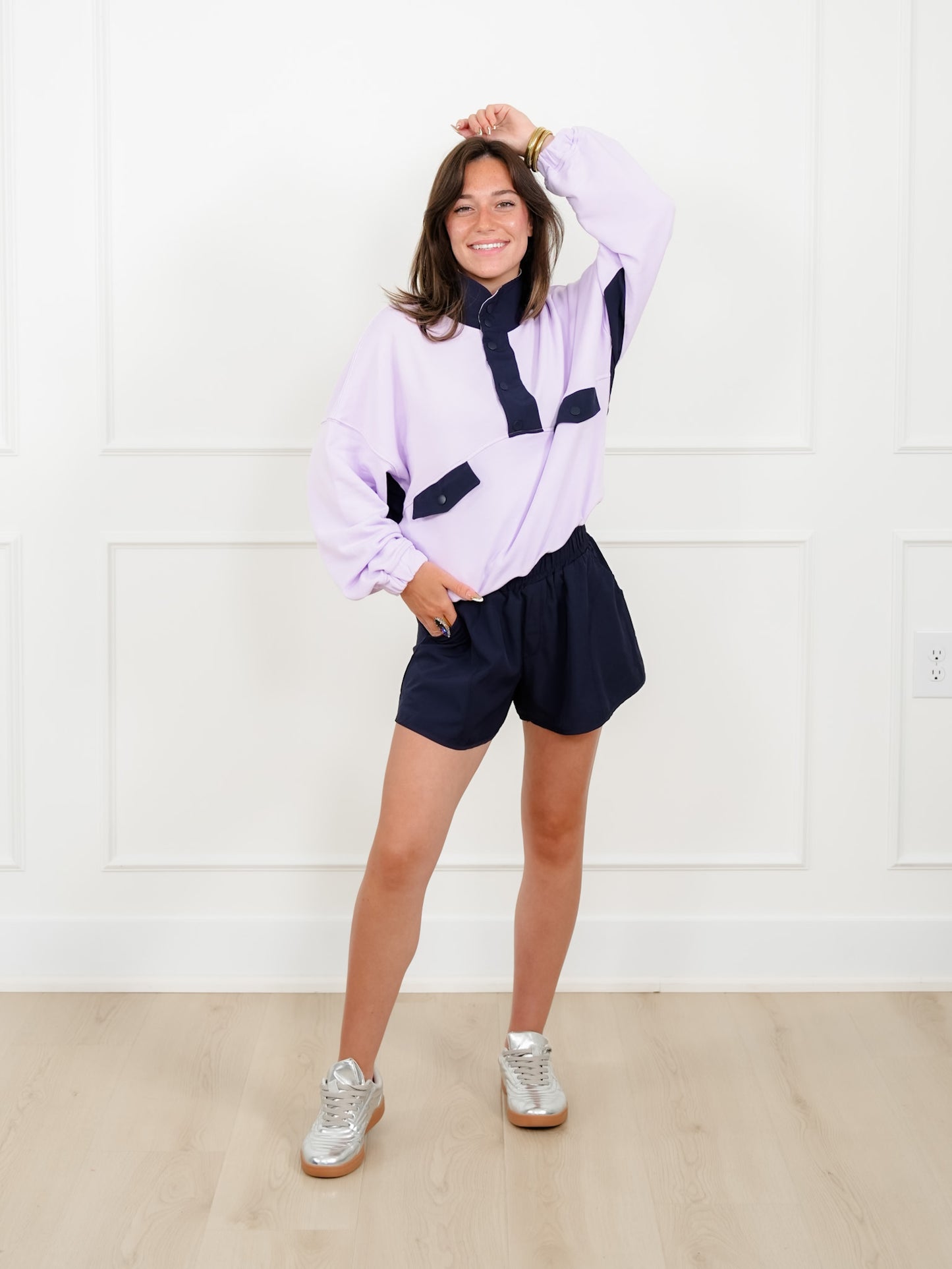 Long Sleeve 3/4 Button Down Top And Shorts Set