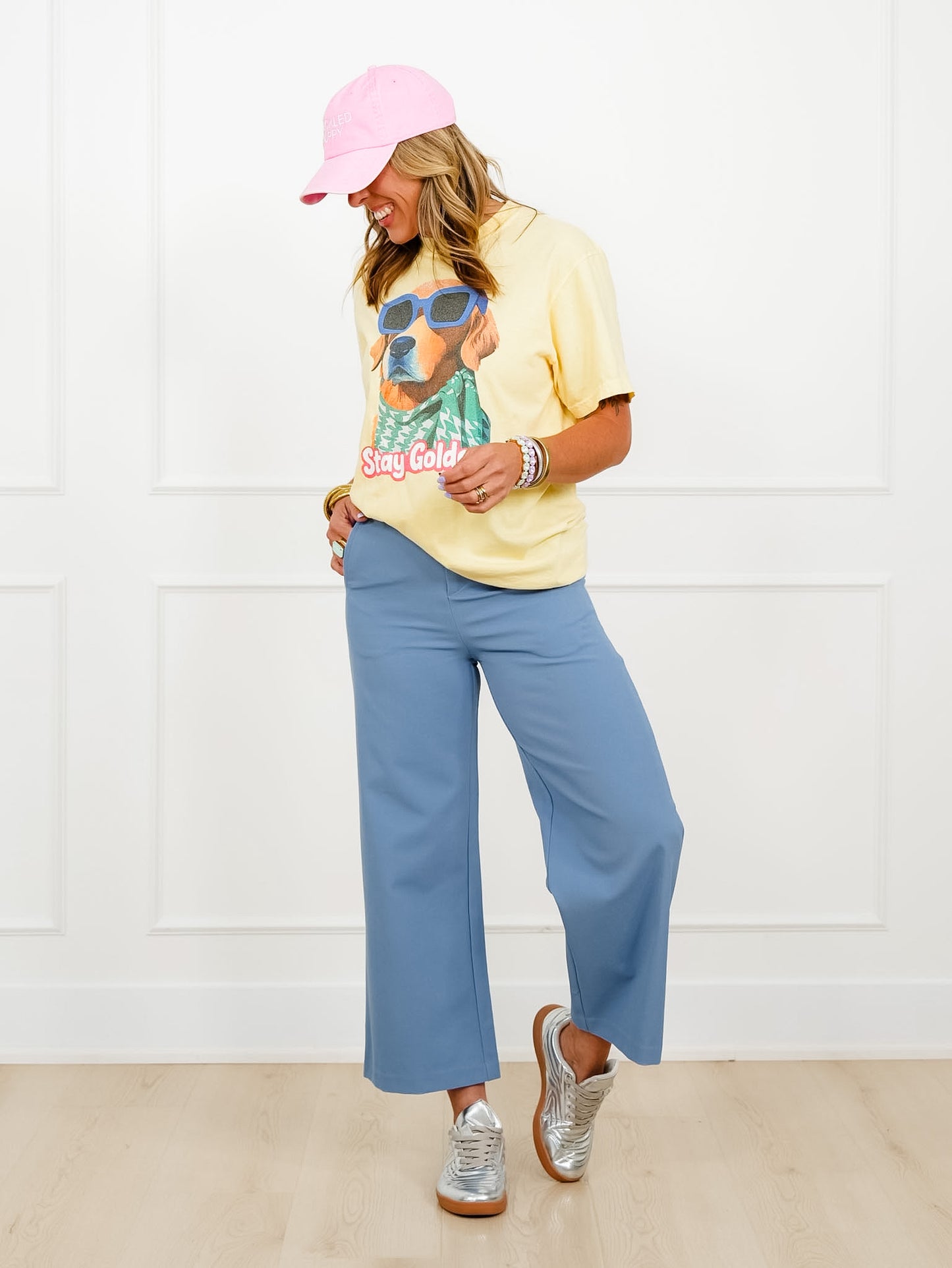 Solid Elastic Waist Wide Leg Pants
