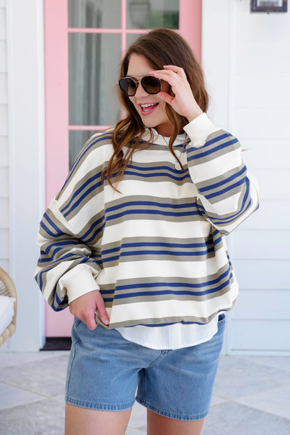 Restock! Stripe Long Sleeve Crew Neck Sweatshirt