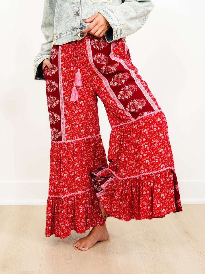 Floral Print Patchwork Tiered Palazzo Pants - Freckled Poppy