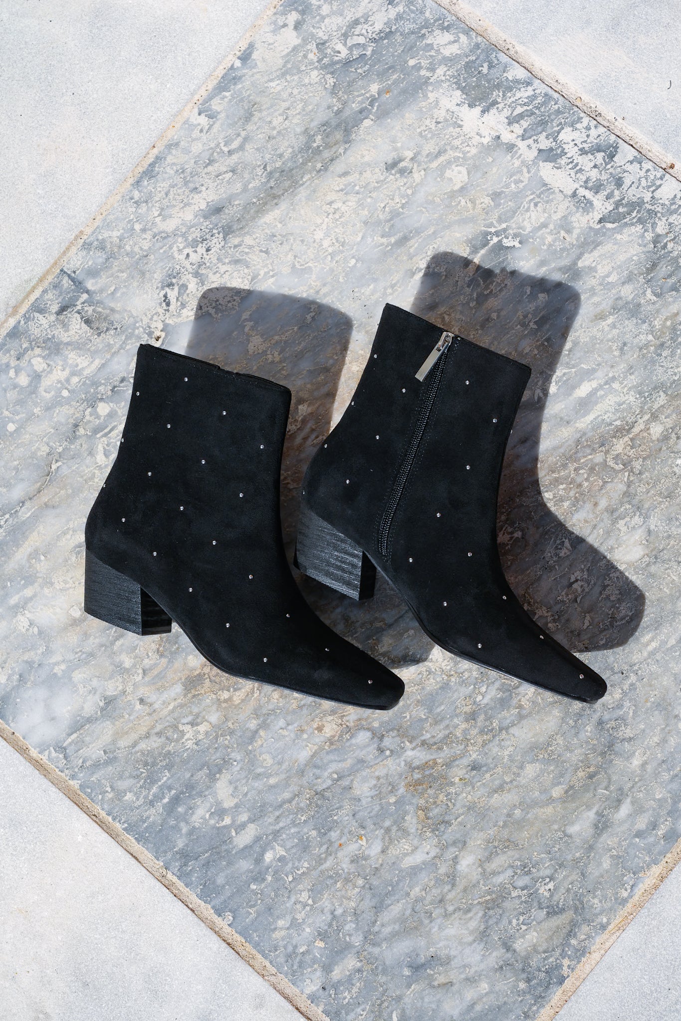 Corky's "Such a Tease" Studded Vegan Suede Block Heel Ankle Bootie