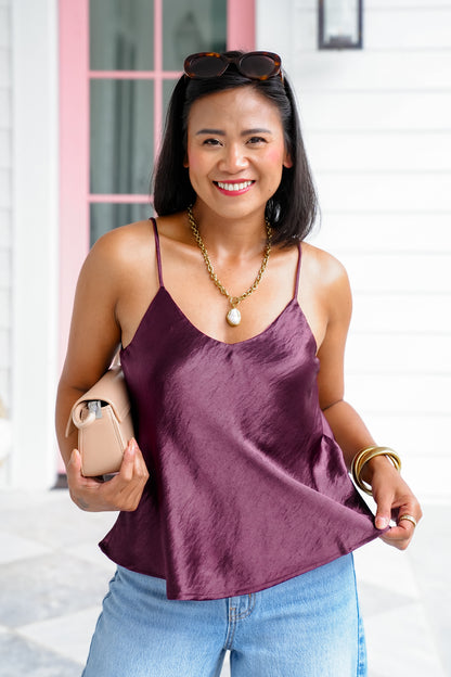 Solid Satin V Neck Camisole Top
