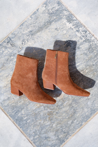 Corky's "Such a Tease" Studded Vegan Suede Block Heel Ankle Bootie