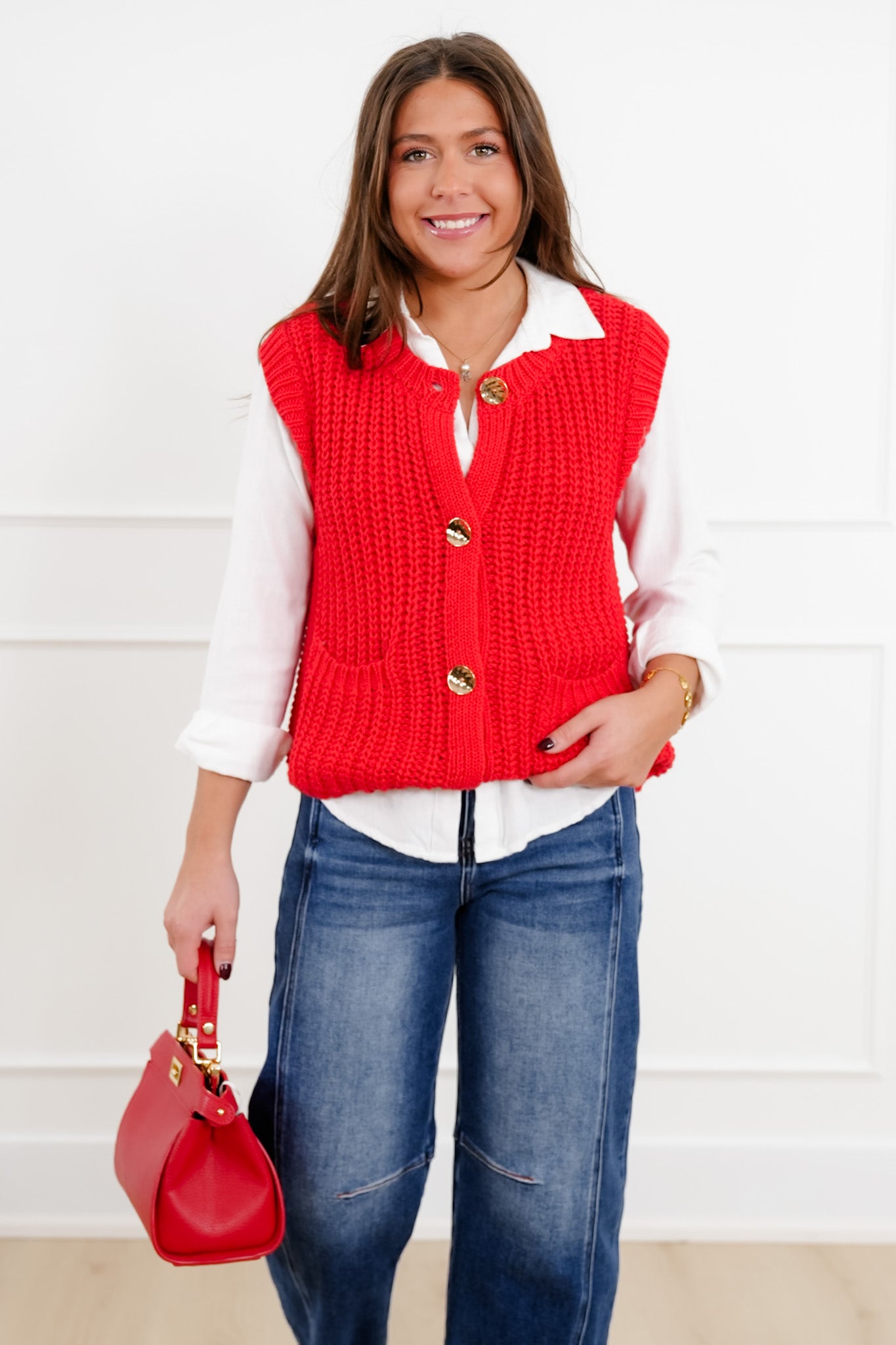 Red Button Down Sweater Vest
