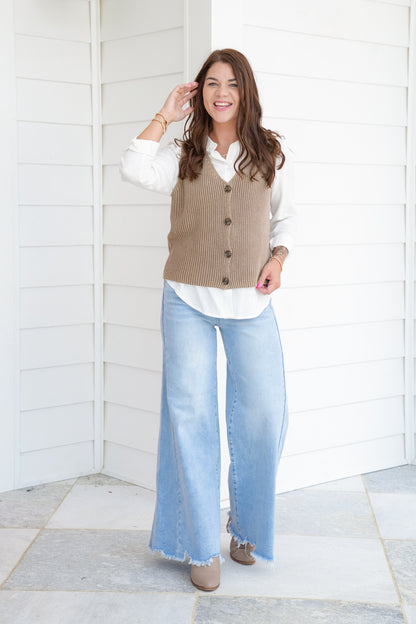 Textured Sleeveless Button Up Sweater Vest