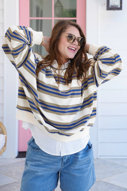 Restock! Stripe Long Sleeve Crew Neck Sweatshirt
