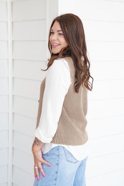 Textured Sleeveless Button Up Sweater Vest