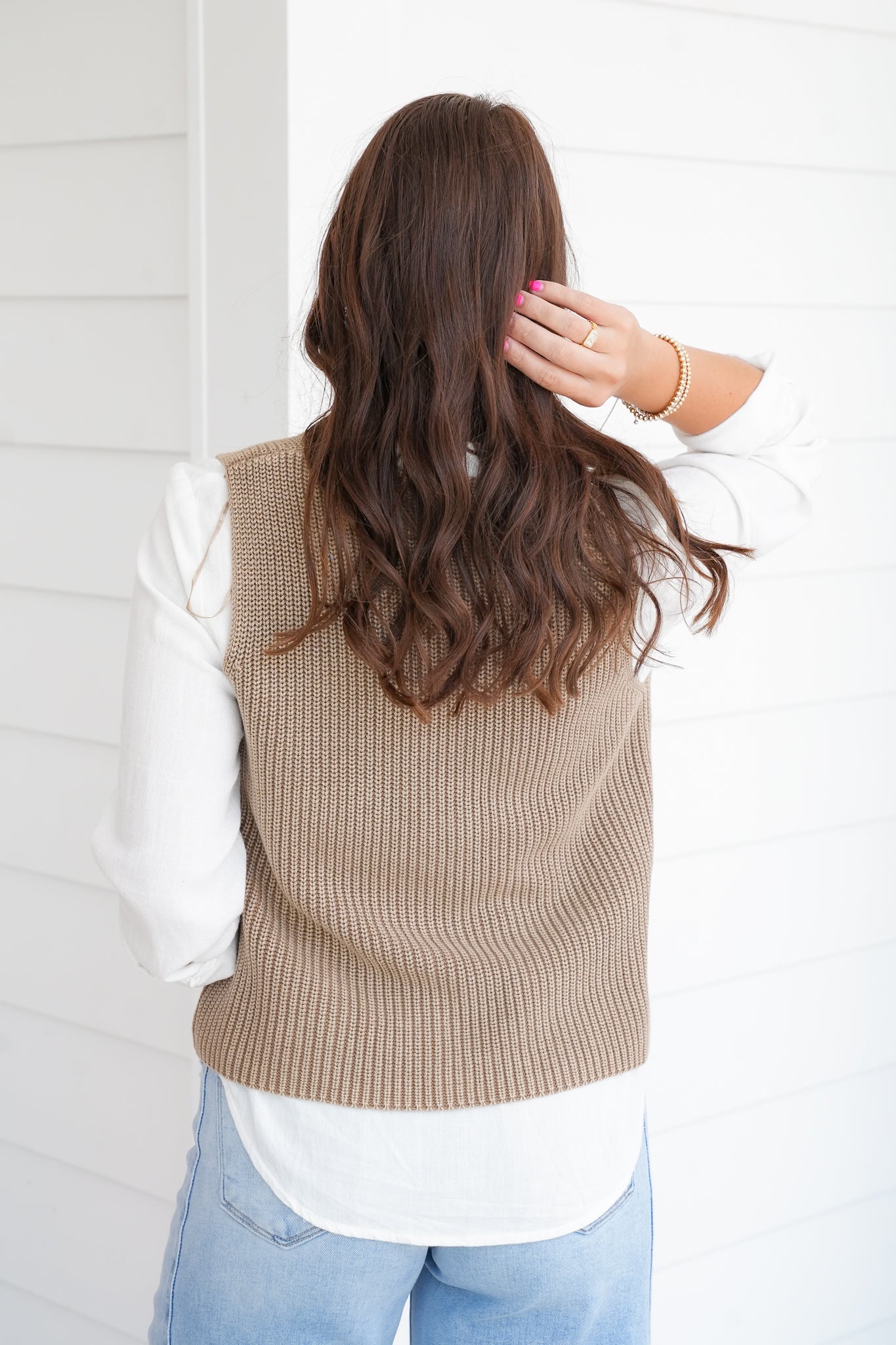 Textured Sleeveless Button Up Sweater Vest