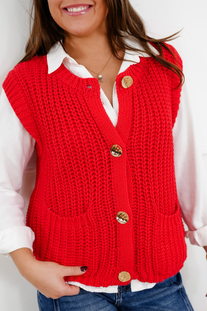 Red Button Down Sweater Vest