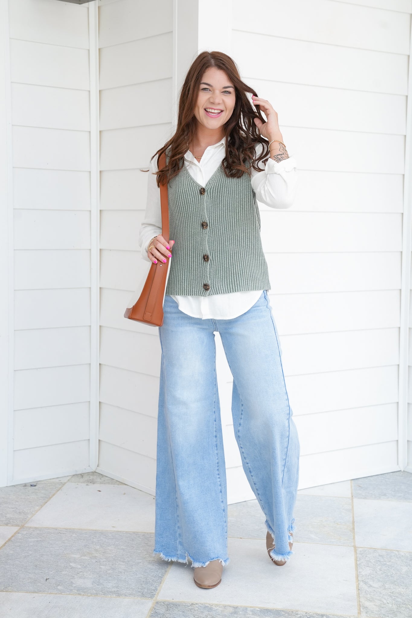 Textured Sleeveless Button Up Sweater Vest