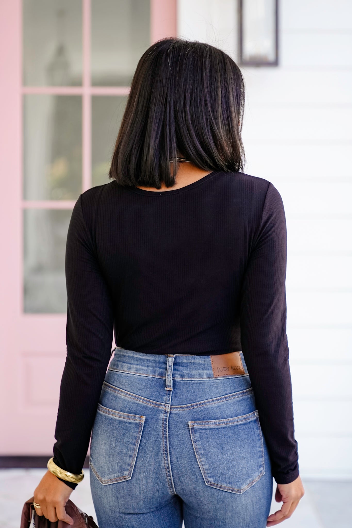 Plus/Reg Ribbed Long Sleeve Scoop Neck Top