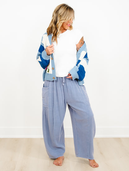 Drawstring Elastic Waist Gauze Wide Leg Cargo Pants
