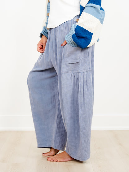 Drawstring Elastic Waist Gauze Wide Leg Cargo Pants