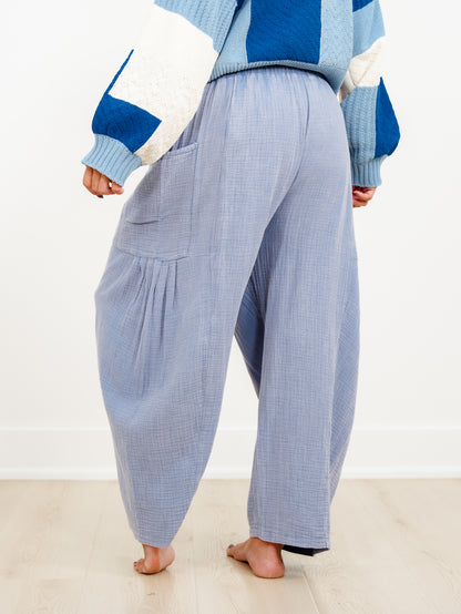 Drawstring Elastic Waist Gauze Wide Leg Cargo Pants
