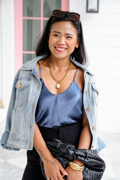 Solid Satin V Neck Camisole Top