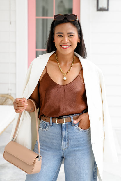 Solid Satin V Neck Camisole Top