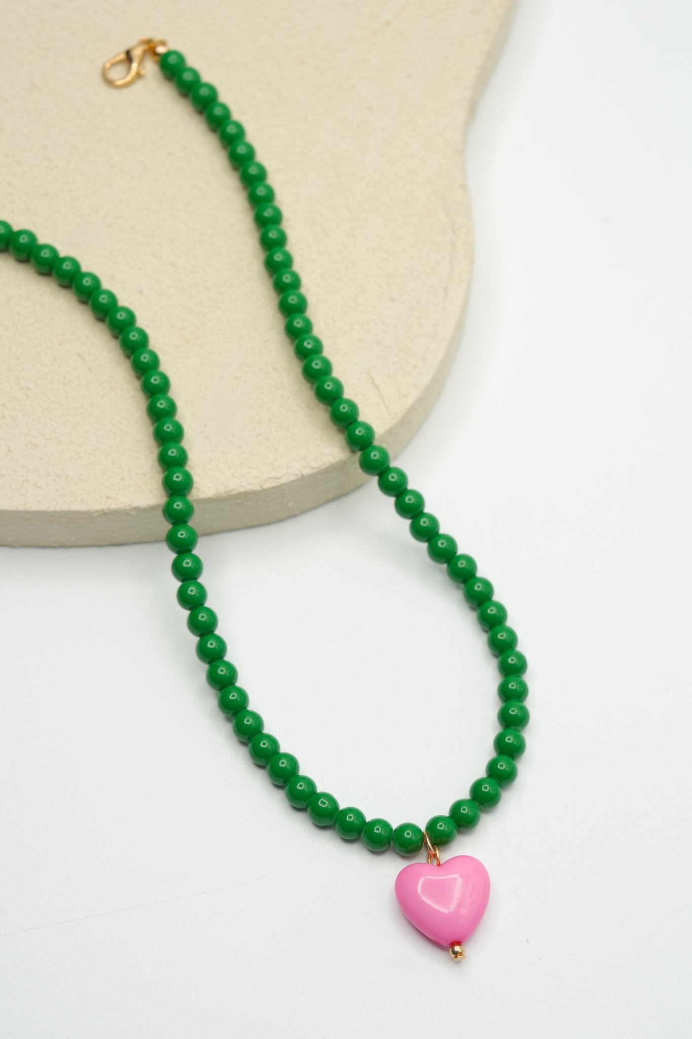 Restock! Gemelli Pippa Green Beaded Necklace with Heart Charm