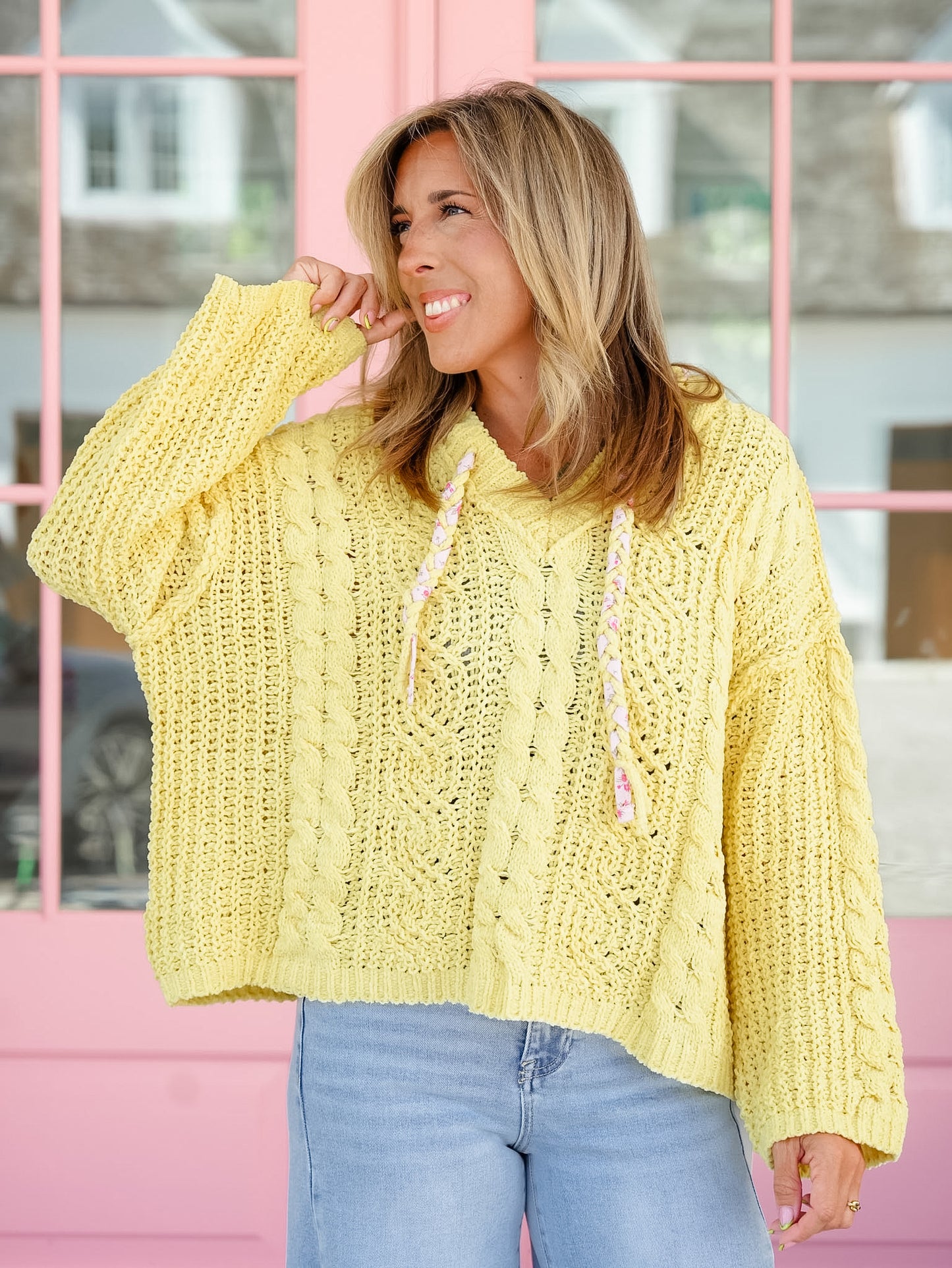 POL Long Sleeve V-Neck Hooded Sweater