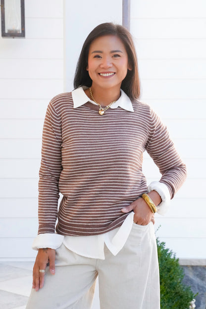 Stripe Long Sleeve Crew Neck Pullover Sweater