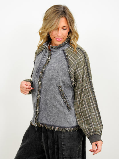 POL Thermal and Plaid Long Sleeve Snap Close Jacket