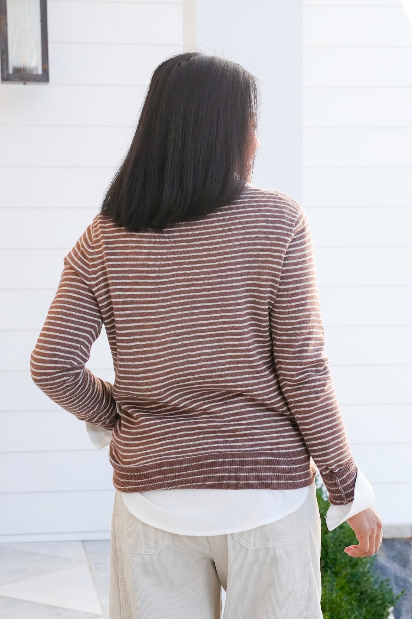 Stripe Long Sleeve Crew Neck Pullover Sweater