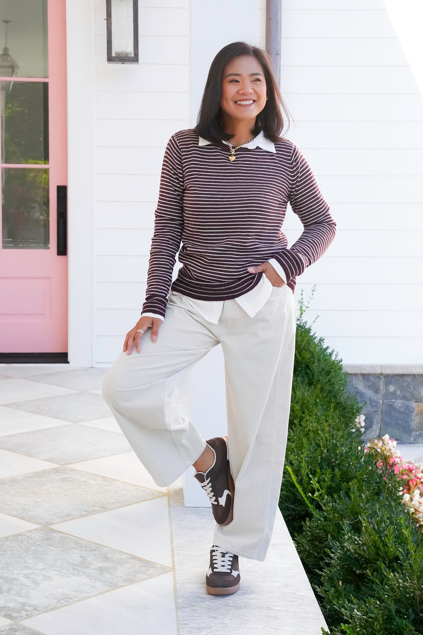 Stripe Long Sleeve Crew Neck Pullover Sweater