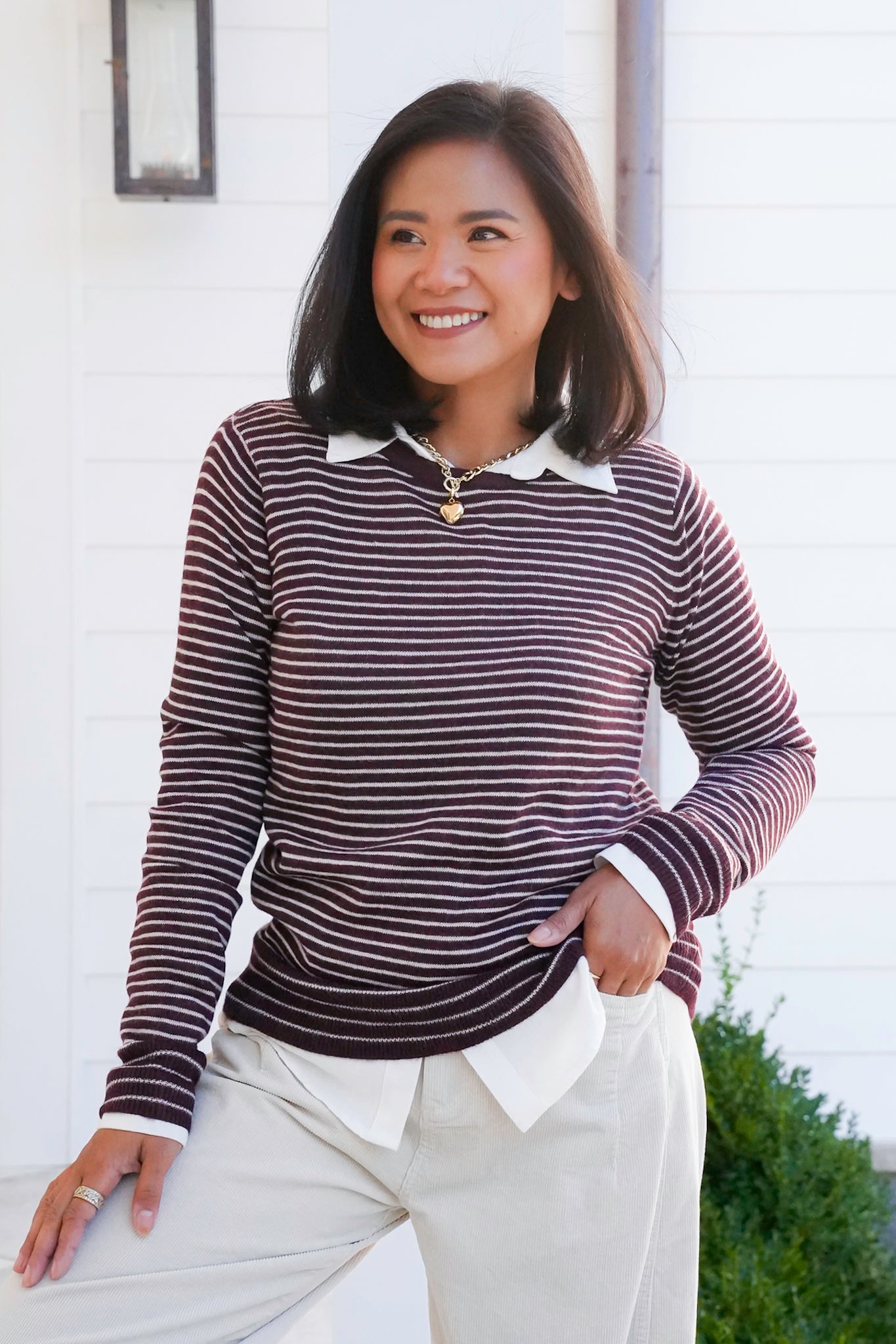 Stripe Long Sleeve Crew Neck Pullover Sweater