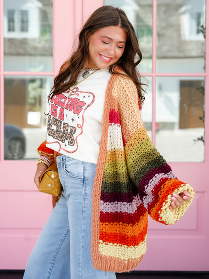 Crochet Long Sleeve Open Front Cardigan