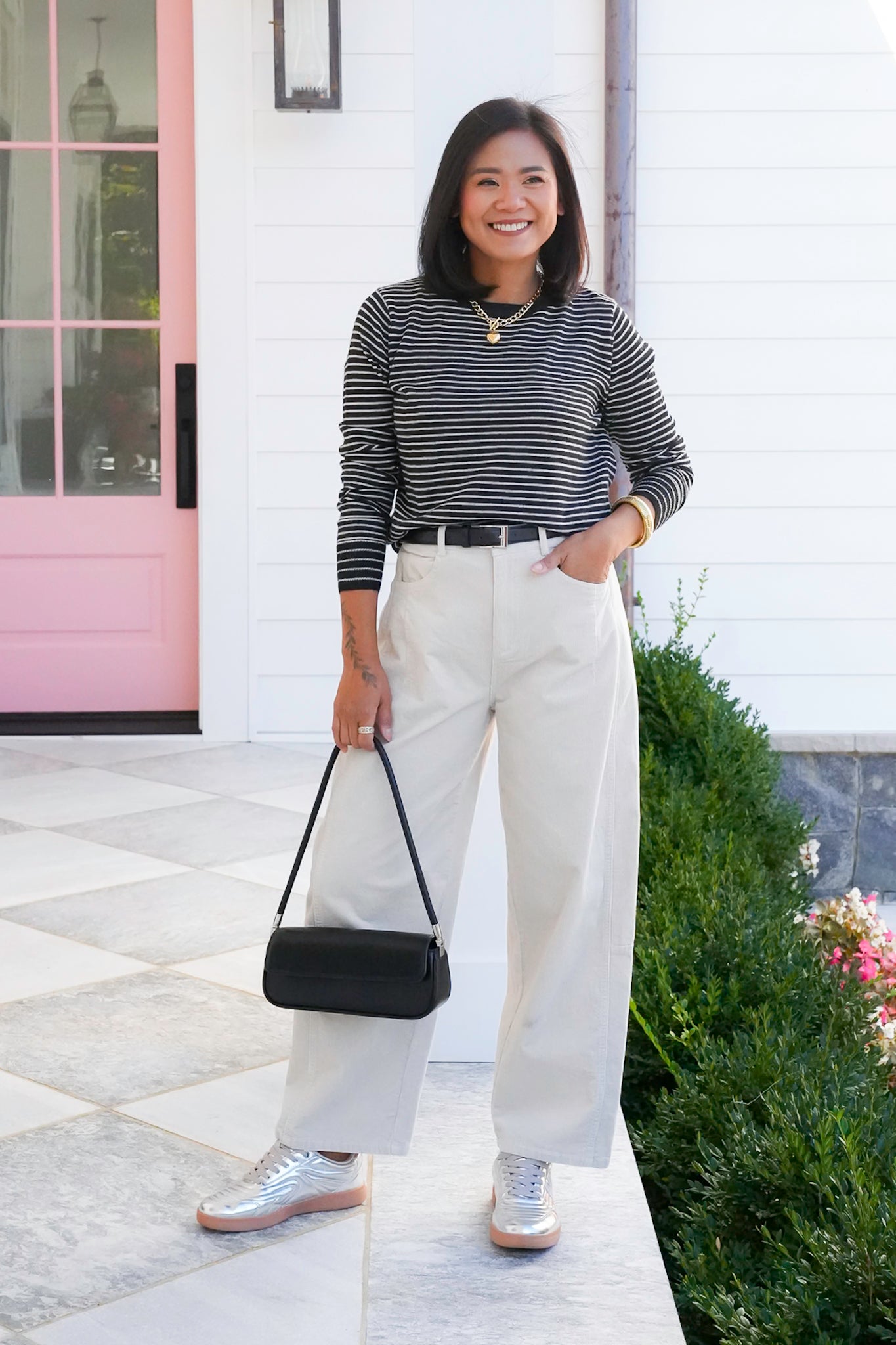 Stripe Long Sleeve Crew Neck Pullover Sweater