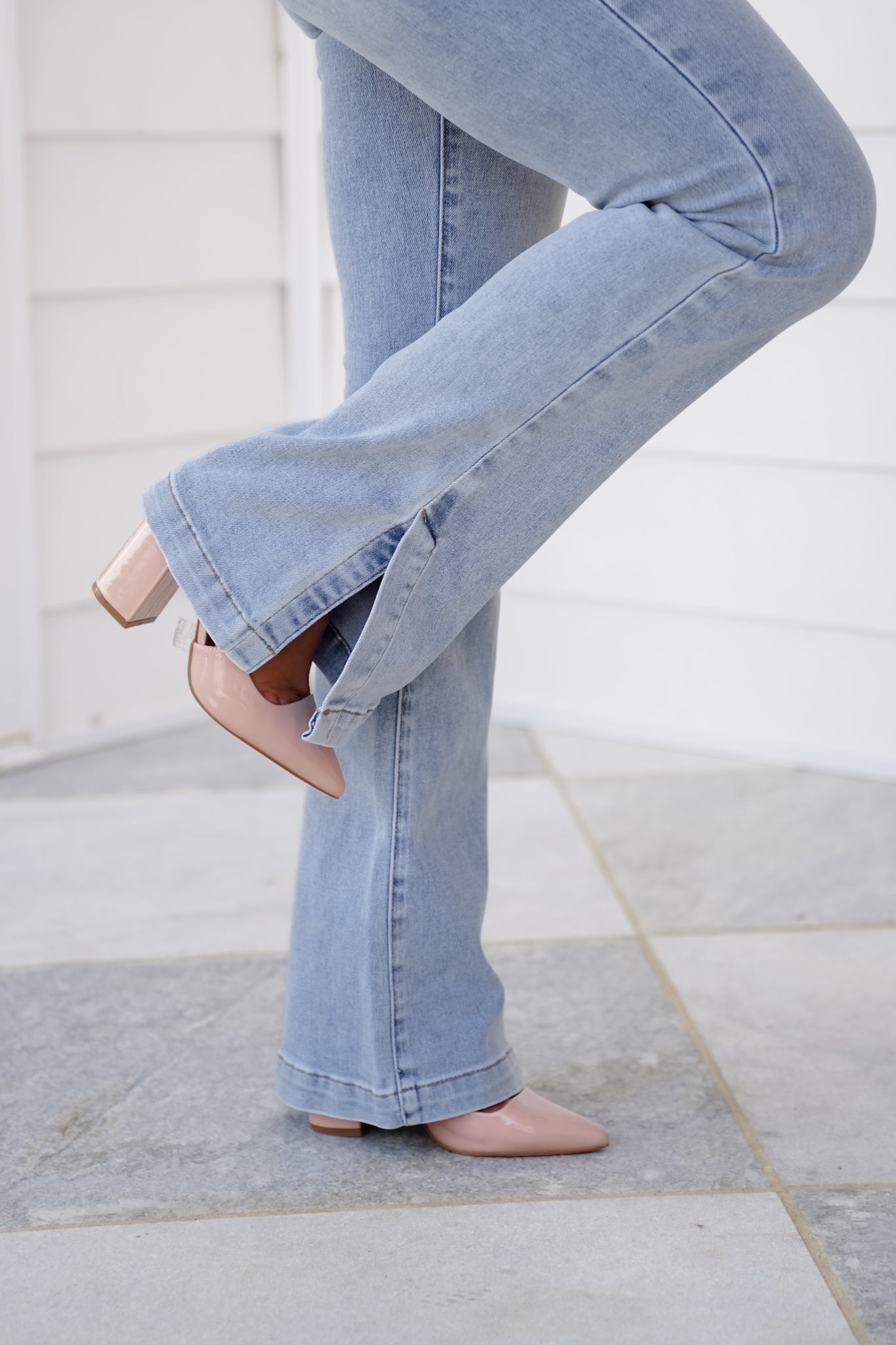 Judy Blue Walking on Sunshine High Rise Light Vintage Wash Tummy Control Slim Bootcut Jeans With Side Slit