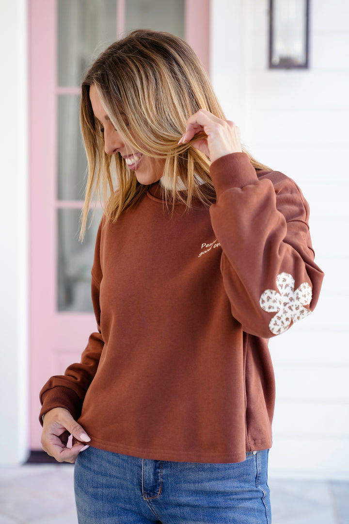 Long Sleeve "Peace Looks Good On Me" Sweatshirt with Elbow Patch