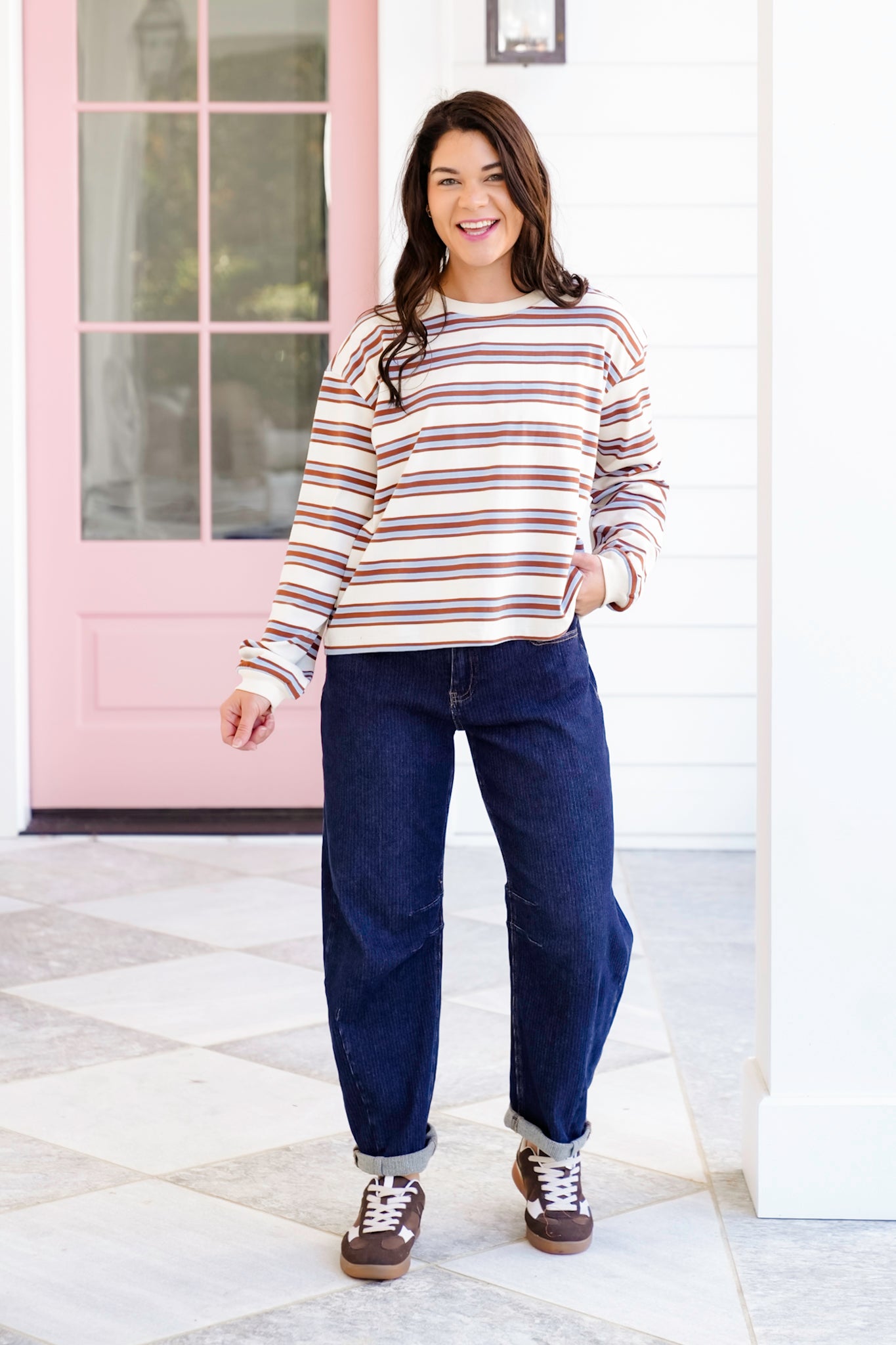 Stripe Long Sleeve Crew Neck Top