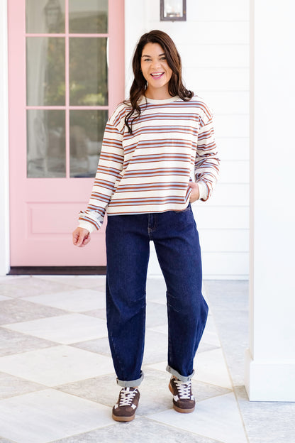 Stripe Long Sleeve Crew Neck Top