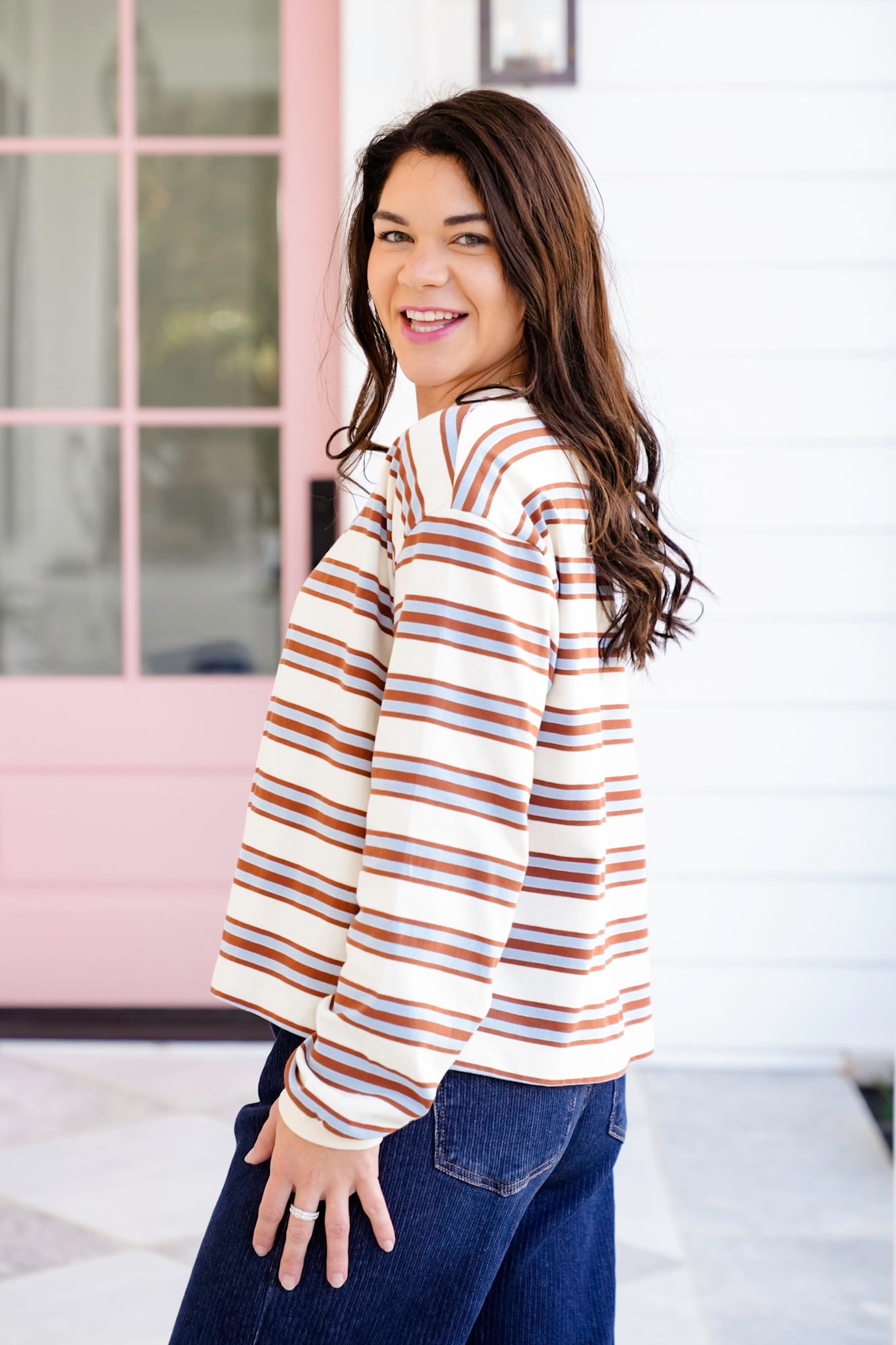 Stripe Long Sleeve Crew Neck Top