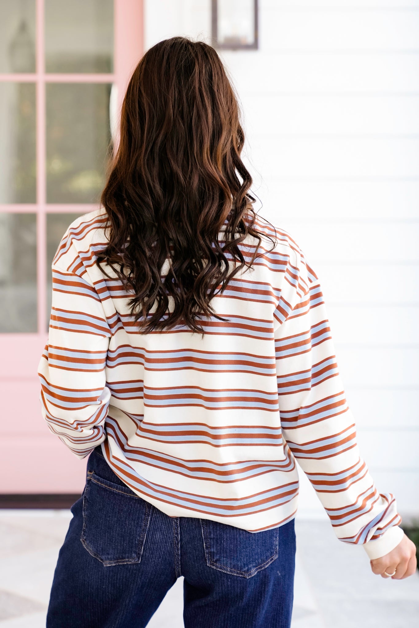 Stripe Long Sleeve Crew Neck Top