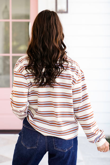 Stripe Long Sleeve Crew Neck Top
