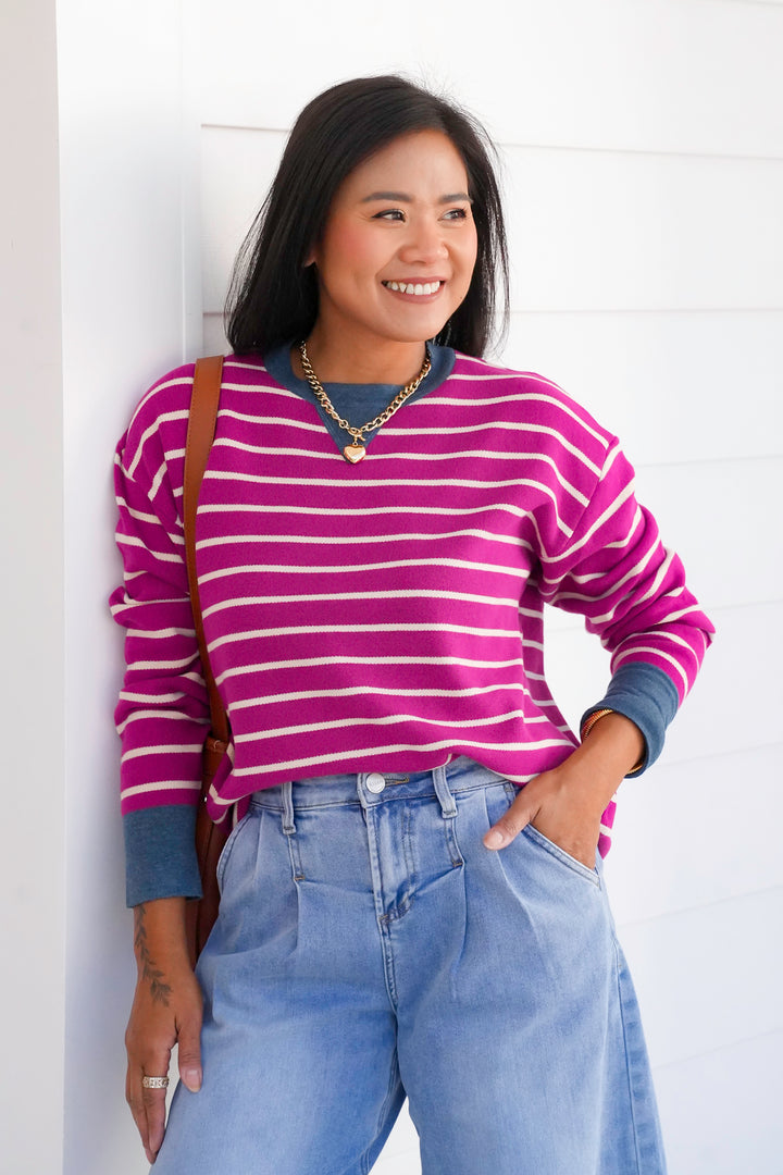 Stripe Long Sleeve Pullover Sweater