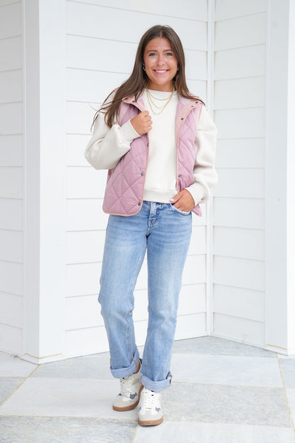 Color Block Sleeveless Button Up Padded Vest