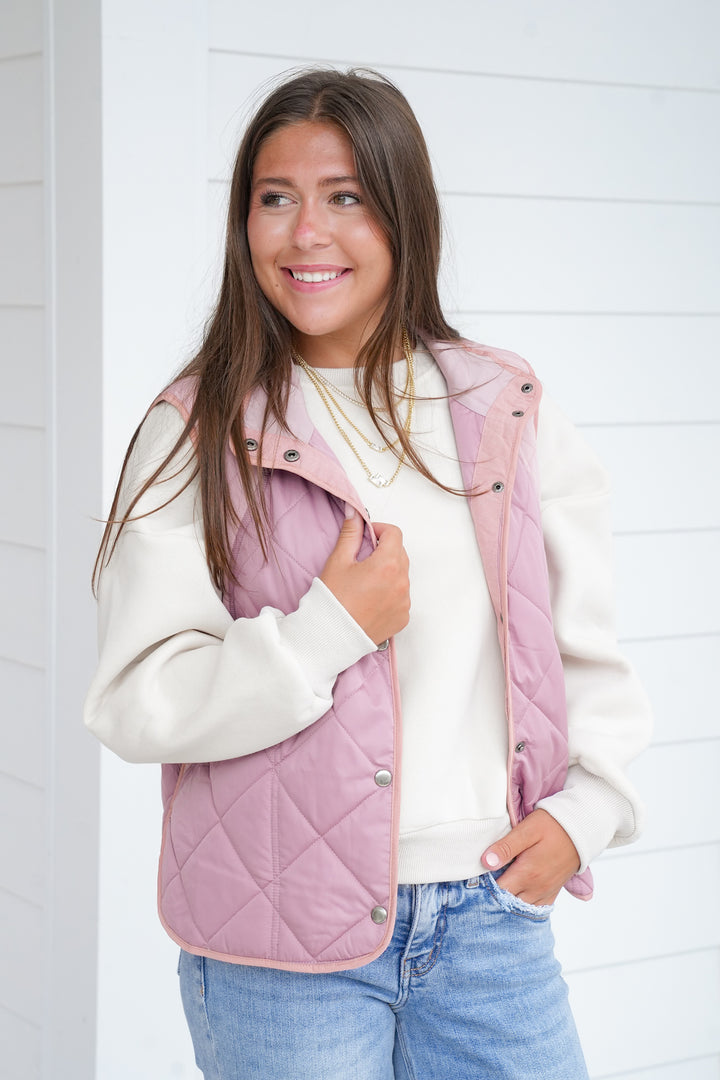 Color Block Sleeveless Button Up Padded Vest