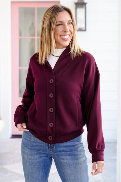 Solid Long Sleeve Scuba Knit Button Up Cardigan