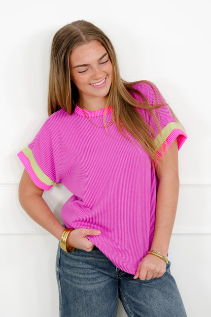 Urban Ribbed Short Sleeve Top with Round Neck